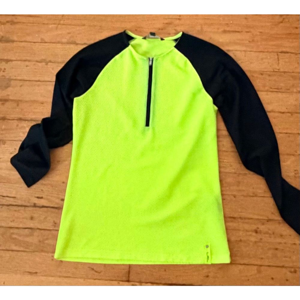 Ralph Lauren Neon Green Athletic Quarter Zip Pullover Black Sleeves Stretch Per